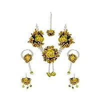 indian collectible parure de bijoux avec perles et fleurs jaune foncé, pas de gemme