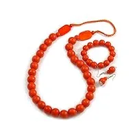 avalaya ensemble collier de perles en bois orange, bracelet flexible et boucles d'oreilles pendantes – 80 cm de long, taille unique, bois cordons bois