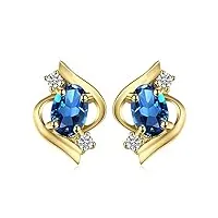 jewelrypalace ovale 1.1ct naturelle london bleu topaze pierre boucles d'oreilles en argent 925 pour fille, plaque or jaune clous d'oreilles femme argent, ensemble de bijoux cadeau d'anniversaire