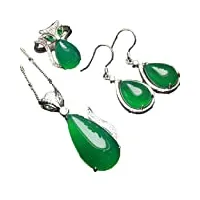 daperci 925 argent vert calcédoine petit renard pendentif collier boucle d'oreille anneau trois pièces ensemble accessoires de mode