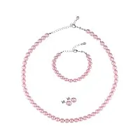 ba bijou-art parure de bijoux en titane plaqué argent avec collier de perles rose, perles de verre ciré
