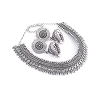 indian collectible parure de bijoux traditionnels en argent oxydé avec collier ras du cou pour femme et fille, laiton, pas de gemme
