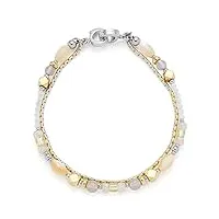 leonardo jewels marina 022635 bracelet à 2 rangées en acier inoxydable avec fermoir clip&mix, agate, coquillage, perles dorées, argent, 19,5 cm, 022635, eine grösse, acier inoxydable, pas de gemme