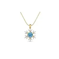 mooneye argent sterling 925 10mm rond naturel pierre précieuse de topaze bleue suisse collier pendentif fleur élégant pour femme (vermeil d'or)