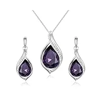 clearine parure bijoux cadeau femme cristal autrichien goutte d'eau pendentif collier boucles d'oreilles ensemble violet ton d'argent