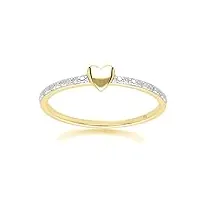 bague délicate en or jaune 9 carats en forme de cœur avec diamant, pierre précieuse, diamant