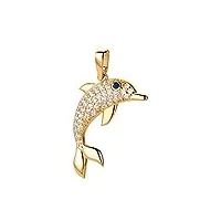 14 carats 585 pendentif dauphin nageant avec zircone en or jaune
