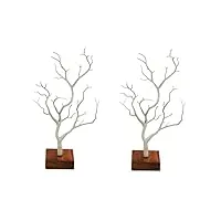 veemoon 2 pièces base en bois décoration commode porte-bijoux pour affichage arbre forme colliers parure rétro organisateur bracelets support en forme d'arbre avec tour ornement suspendus