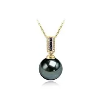 giobel or 18k noir perle de tahiti pendentif collier avec chaîne réglable pour femme bijoux, 10-11mm
