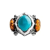 beydodo bague anneau argent 925, bague gothique homme taille 58 grosse bague turquoise avec ambre