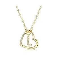 lihelei collier pour femme, 26 lettres majuscule zircon argent s925 collier coeur pour les femmes fille dame anniversaire cadeau de noël - l(or)