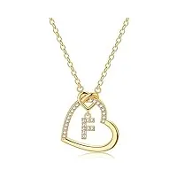 lihelei collier pour femme, 26 lettres majuscule zircon argent s925 collier coeur pour les femmes fille dame anniversaire cadeau de noël - f(or)