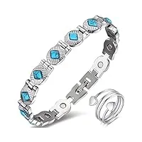vicmag bracelet magnétique pour femme en acier titane - aimants ultra puissants - boîte cadeau avec outil de retrait (agate bleue)