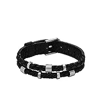 fossil bracelet pour hommes leather essentials, bracelet en cuir noir, longueur : 256 mm, largeur : 13,7 mm, jf04473040