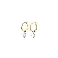 amberta boucles d'oreilles avec perle en argent sterling 925 pour femme: boucles d’oreilles créoles avec perles 12 mm - or