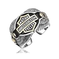 bague réglable ouverte de style motards en argent sterling vintage pour hommes, bijoux personnalisés harley-davidson gold plated signet finger band ring