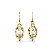 moissanite ovale 7x5mm bijoux femme diamant dangle 925 argent sterling boucles d'oreilles pendantes ovales halo (vermeil d'or)