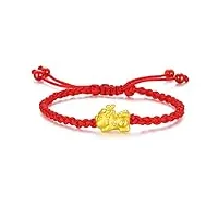 zhou liu fu 24k solid gold bracelets for women, real pure gold jewelry dainty fortune pixiu ball dargon turtle adjustable red black braided bracelet for men teen girls