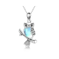 harmony bola collier hibou avec cristal en argent sterling 925 avec pendentif oiseau animal bijoux cadeau pour femme 45,7 + 5,1 cm d'extension de collier, argent