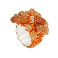avalaya bague flexible en perles de verre orange et pierres semi-précieuses taille m, taille unique, verre