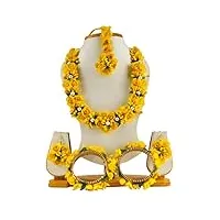bengcraft parure de bijoux de créateur de fleurs pour femmes et filles haldi mehandi haladi mehendi look sangeet [ensemble de bijoux bala jaune + jaune], réglable, plastique, non, adjustable,