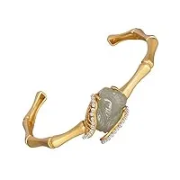 zedaro le collier pendentif cigale pour femme est plaqué or, ensemble de bracelet ouvert cigale en jade hetian et bambou, coffret cadeau haut de gamme