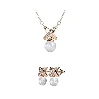 myc-paris - parures chris pearl laiton de haute qualité plaqué or rose 18k perle autrichienne de très haute qualité - cadeau d'anniversaire, fête des mères, noël