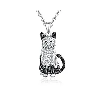 tangpoet collier en argent sterling avec pendentif en forme de chat siamois pour les amoureux des chats siamois - cadeau siamois pour femmes et filles, argent sterling, zircone cubique