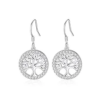 jrêveinfini arbre de vie boucles d'oreilles femme pendantes argent 925 originales, idee cadeau femme maman fete des meres