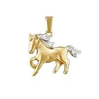 nklaus pendentif 19mm cheval en course zirconium blanc 333 or jaune bicolore sablée 13691