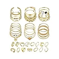 adramata 39pcs ensemble de bijoux en or pour femme bracelets à chaînes multiples en couches bracelet enveloppant à manchette ouverte or bague réglables bracelets en or parure bijoux femme boho