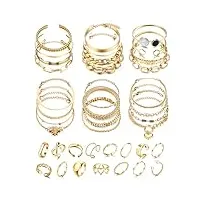 fioroyal 39 pièces ensemble de bijoux en or pour femme réglables bracelet boheme en or et bague multiple empilable ouvert manchette bracelet parure bijoux femme