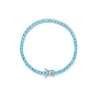 obcpd bracelet argent pave 3 mm pierre bleu turquoise rhodium/or plaqué vrai 925 bijoux pour femmes/hommes