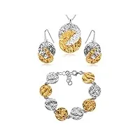 copal parure de bijoux 3 pièces en argent 925 avec pendentif rond froissé argenté/doré longueur réglable boîte à bijoux idée cadeau pour femme