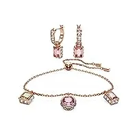 swarovski parure stilla composée de boucles d'oreilles et d'un bracelet, ornés de cristaux incolores et roses, en placage de ton or rosé