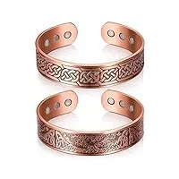 otuuz 2 pièces bracelets magnétiques en cuivre 99,99% bracelet en cuivre 3500 gauss avec 9 aimants bracelet aimanté en cuivre réglable bracelet en cuivre massif avec motif arbre et celtique, 2 styles