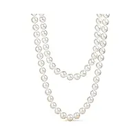 zavana long collier de perles blanches pour femme et jeunes filles, collier sautoir femme long de 140 cm, grand collier perle femme avec de grosses shell pearls ou perles reconstituées de 10 mm