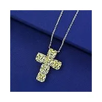 obcpd 925 argent sterling 7 * 7mm croix jaune haut carbone diamant pendentif collier pour femmes bijoux Étincelants