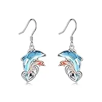 yfn boucles d'oreilles pendantes en forme de dauphin en argent sterling avec cristaux pour femmes et filles, argent sterling, pas de gemme