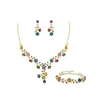 ever faith ensemble de bijoux de fête de mariage pour mariée avec cristaux autrichiens - costume de fleur - collier et boucles d'oreilles - multicolore - doré, cristal
