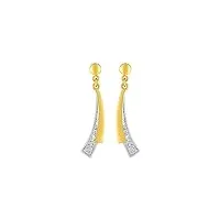 boucles d'oreilles femme pendantes bicolores - diamant - or 18 carats