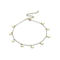 amdxd bracelet de cheville en or blanc 18 carats pour femme - style bohème - chaîne avec étoile - au 750 - bijou pour femme - 30 cm, or jaune 18 carats (750), sans zircone
