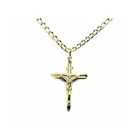pegaso gioielli collier pour homme en or jaune 18 carats (750) chaîne 50 cm pendentif religieux croix christ biseauté, 0, or, sans objet
