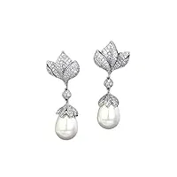 boucle doreille femme, magnolia floral incrusté de zircone blanche dangle perles d'imitation bourgeon Élégant boucles d'oreilles hypoallergéniques pendantes pendantes bijoux de luxe pour femmes