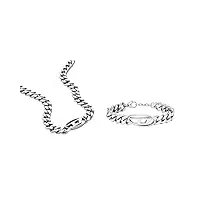 diesel collier pour homme collier ras de cou en acier,longueur:450mm+50mm,largeur:32mm,hauteur:15.5mm bracelet pour homme,bracelet en chaîne : 198mm+18mm, largeur : 32mm, hauteur : 15.5mm