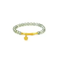zhou liu fu bracelet femme or perle de jade vert - bracelet femme véritable or, bracelet charms extensible, bracelet fille perlé, bracelet or solide 24k, cadeau saint valentin femme (fleur)