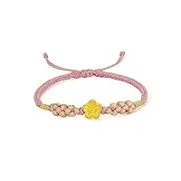 zhou liu fu bracelet en or massif 24ct pour femmes, bijoux en or pur, bracelet tressé rose ajustable pour mère et amie