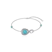 bethza bracelet réglable en argent sterling 925 avec turquoise naturelle et perle de l'infini - bijoux bohème occidentaux - cadeau pour femme, argent sterling