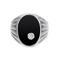 bobijoo jewelry - bague chevalière homme ovale onyx noir diamant 20mm acier inoxydable argent - 68 (12 us)