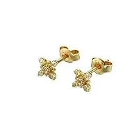 amdxd boucles d'oreilles en or jaune 750 pour femmes, fleurs avec topaze ronde, or 18 carats, or véritable, or jaune 18 carats, topaze